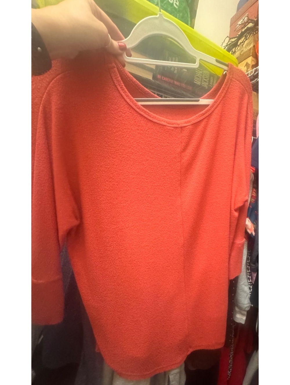 Market & Spruce Coral Textured Knit Top Bell Sleeve Rounded Hem L